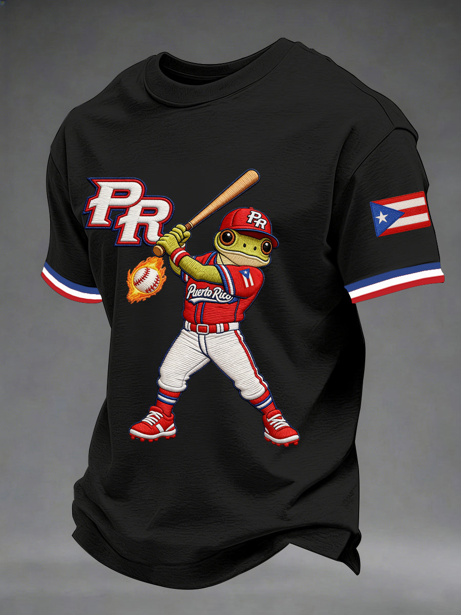 Men's Puerto Rico Baseball Print Casual Tee