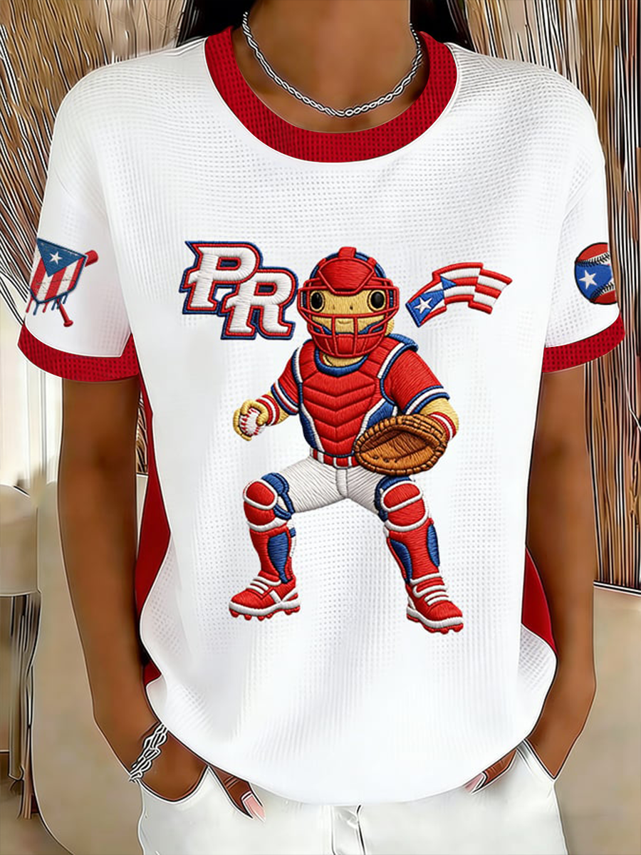 Women's Puerto Rico Baseball Waffle Short-Sleeve T-Shirt