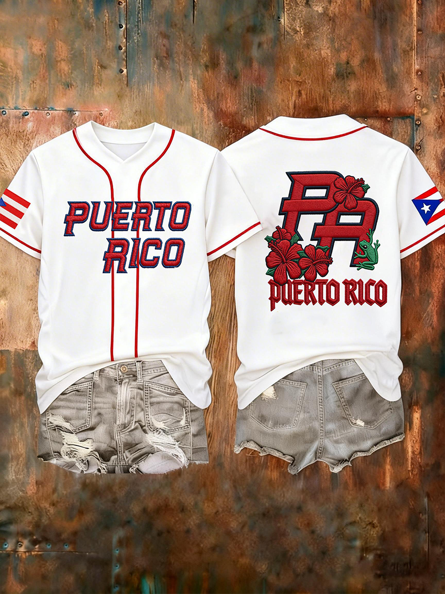 Women's Puerto Rico Baseball Short-sleeved T-shirt