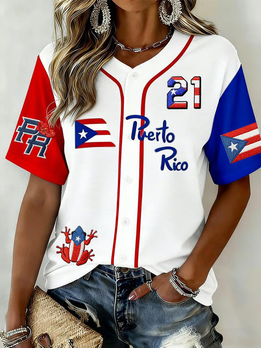 Men's Puerto Rico Baseball Print Casual Shirt