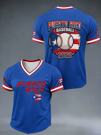 Men's Puerto Rico Baseball V-neck T-shirt