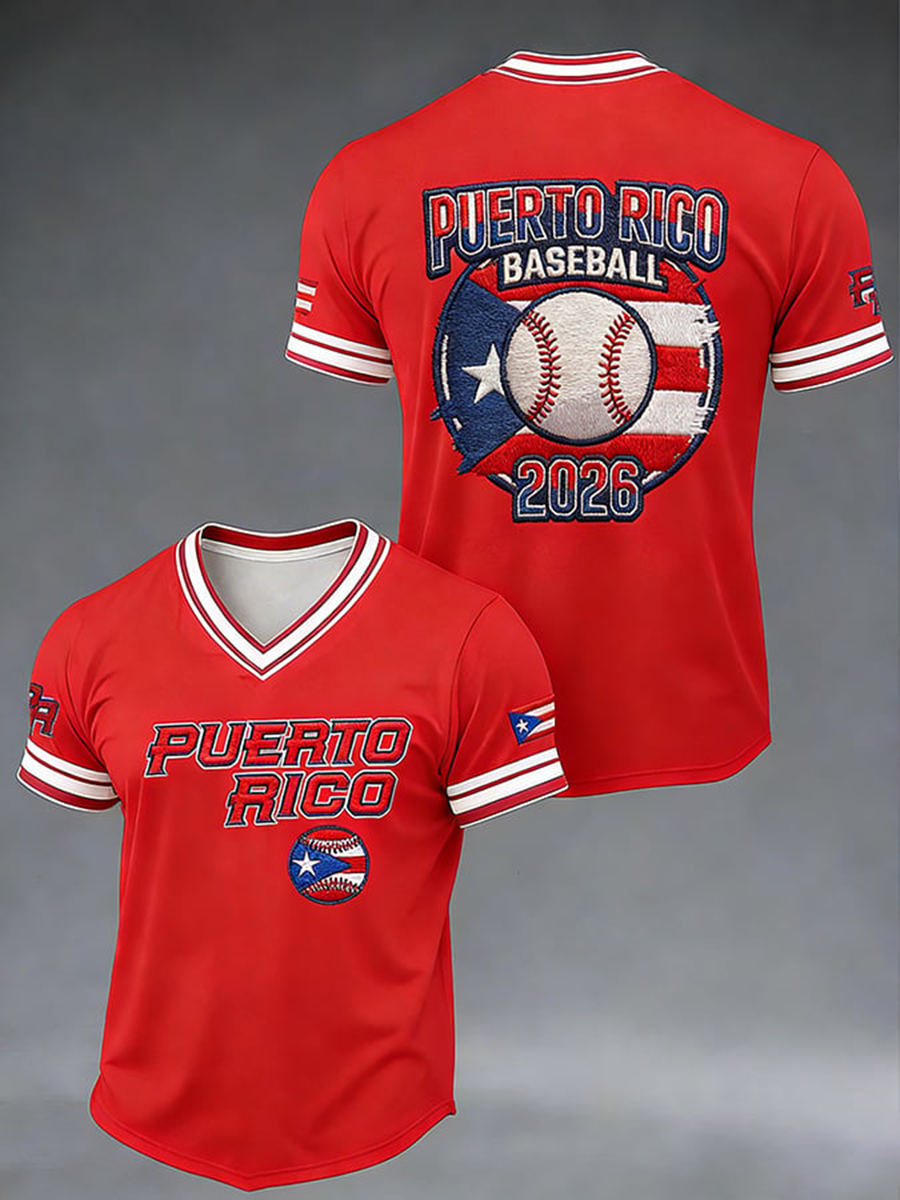 Men's Puerto Rico Baseball V-neck T-shirt