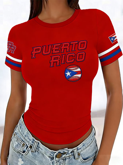 Women's Puerto Rico Baseball Short-sleeved T-shirt