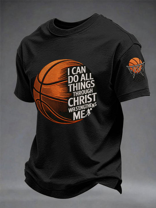 Men's I Can Do All Things Through Christ Basketball Print Basketball Lovers Gameday Casual Tee