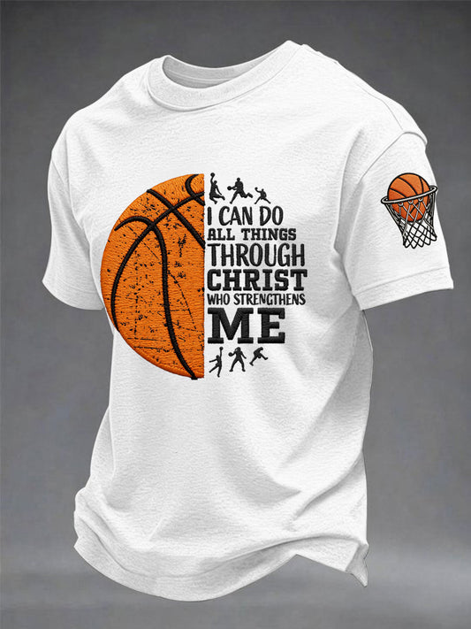 Men's I Can Do All Things Through Christ Basketball Print Basketball Lovers Gameday Casual Tee
