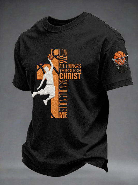 Men's I Can Do All Things Through Christ Basketball Print Basketball Lovers Gameday Casual Tee