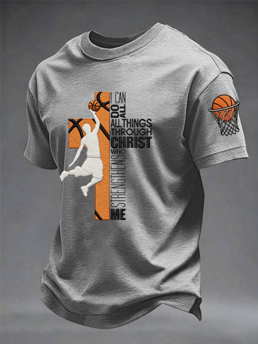 Men's I Can Do All Things Through Christ Basketball Print Basketball Lovers Gameday Casual Tee