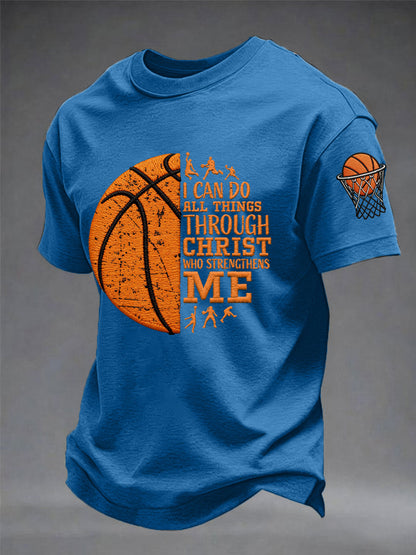 Men's I Can Do All Things Through Christ Basketball Print Basketball Lovers Gameday Casual Tee