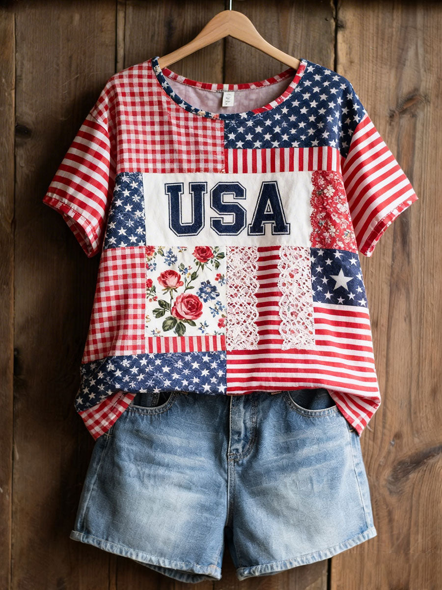 Women's Patchwork Floral Print Casual T-Shirt