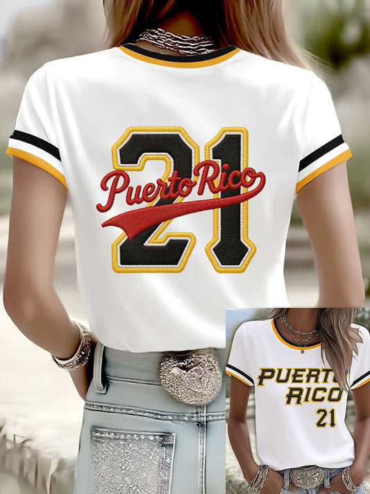 Women's Puerto Rico Baseball Short-sleeved T-shirt