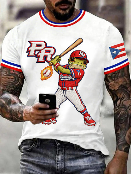 Men's Puerto Rico Baseball Print Casual Tee