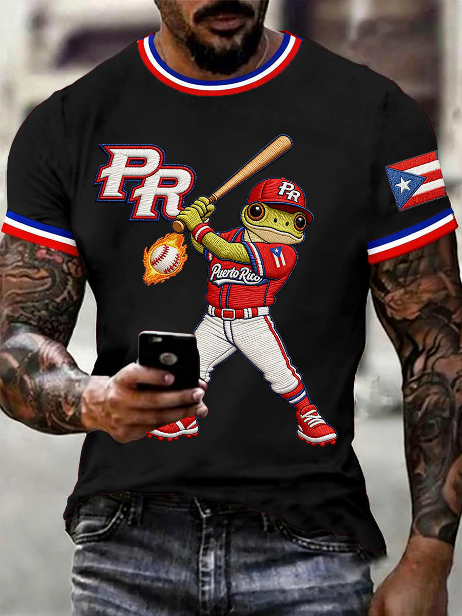 Men's Puerto Rico Baseball Print Casual Tee