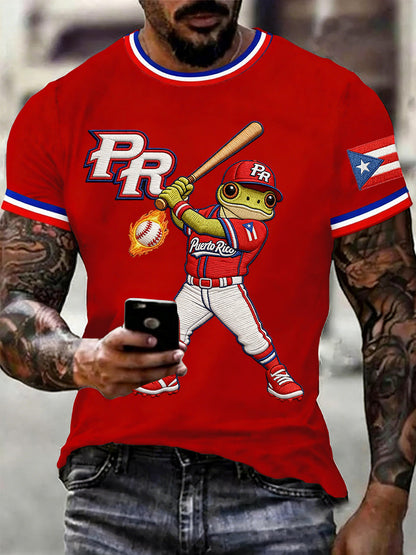 Men's Puerto Rico Baseball Print Casual Tee