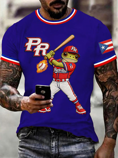 Men's Puerto Rico Baseball Print Casual Tee