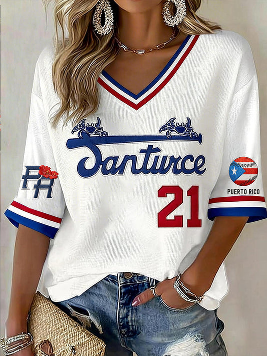 Women's Puerto Rico Baseball Waffle T-shirt