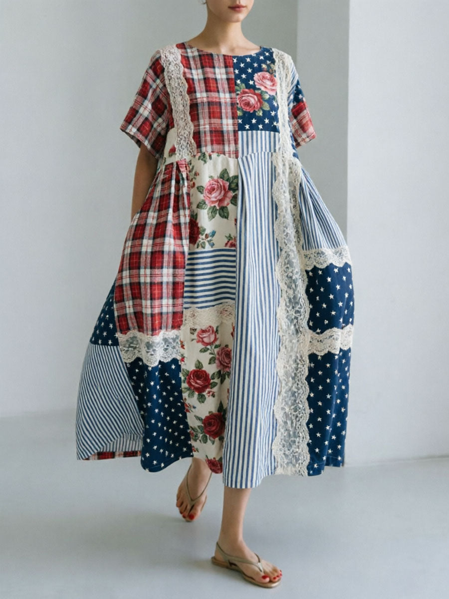 Women's Patchwork Floral Print Casual Dress