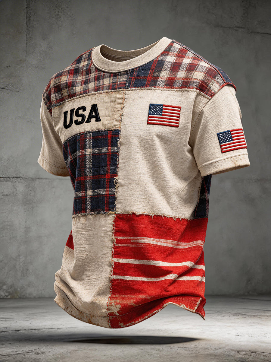 Men's USA Embroidery Pattern Vintage T-Shirt