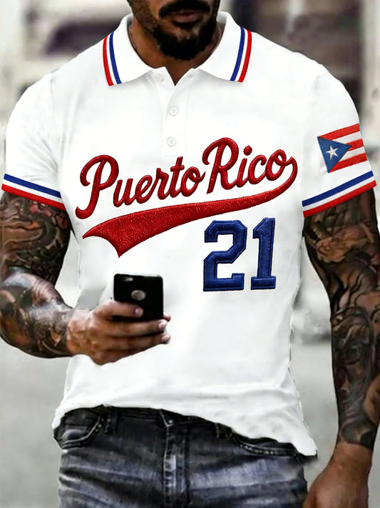 Men's Puerto Rico Baseball Print Casual Top