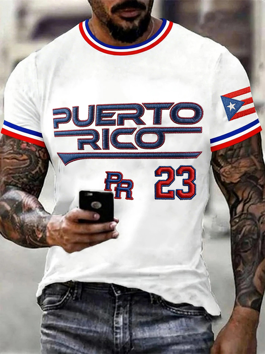 Men's Puerto Rico Baseball Print imitation cotton short-sleeved T-shirt