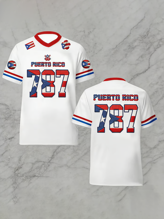 Men's Puerto Rico Baseball Print V-neck T-shirt