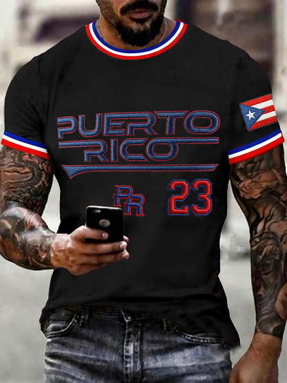 Men's Puerto Rico Baseball Print imitation cotton short-sleeved T-shirt