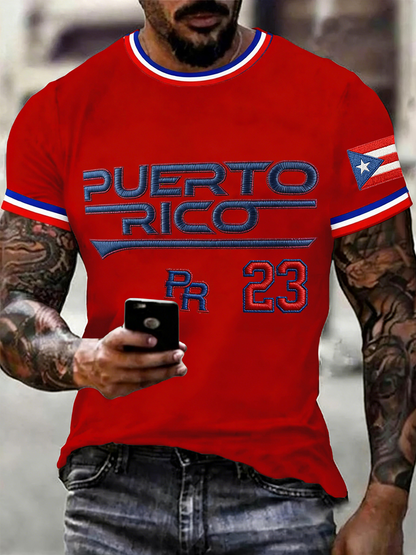 Men's Puerto Rico Baseball Print imitation cotton short-sleeved T-shirt