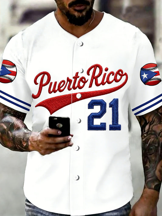 Men's Puerto Rico Baseball Print Casual Shirt
