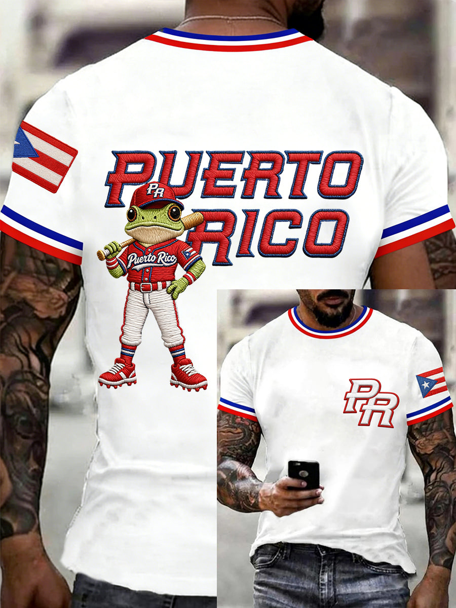 Men's Puerto Rico Baseball Print Casual Tee