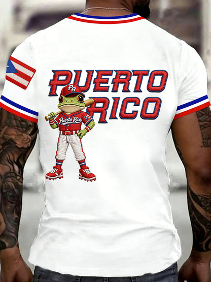 Men's Puerto Rico Baseball Print Casual Tee