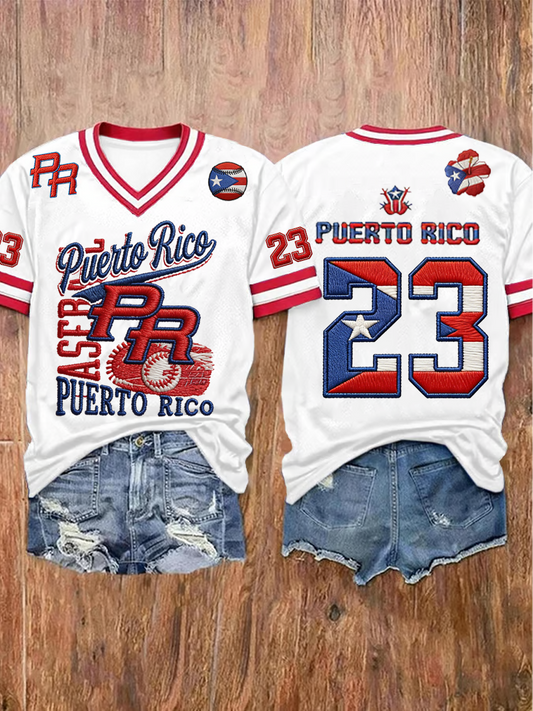 Women's Puerto Rico Baseball Print short-sleeved T-shirt