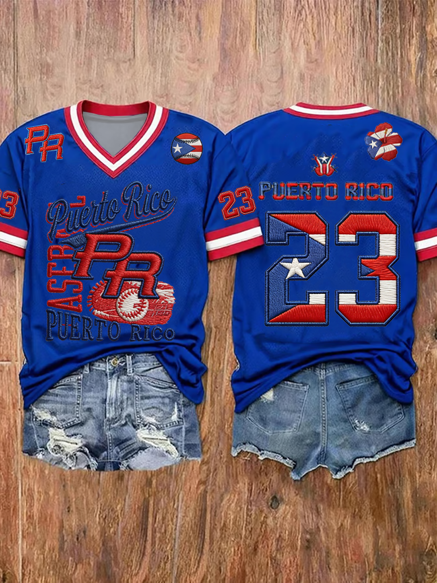 Women's Puerto Rico Baseball Print short-sleeved T-shirt