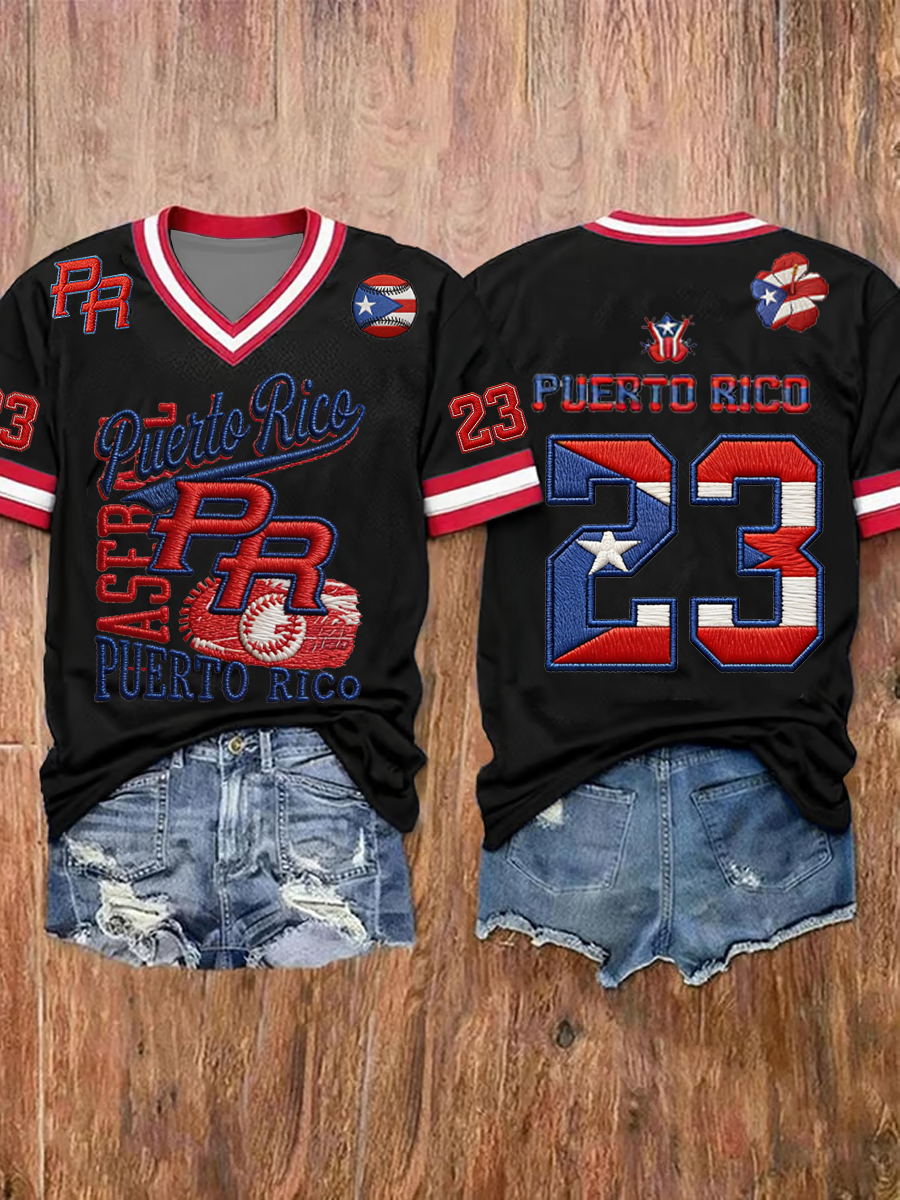 Women's Puerto Rico Baseball Print short-sleeved T-shirt