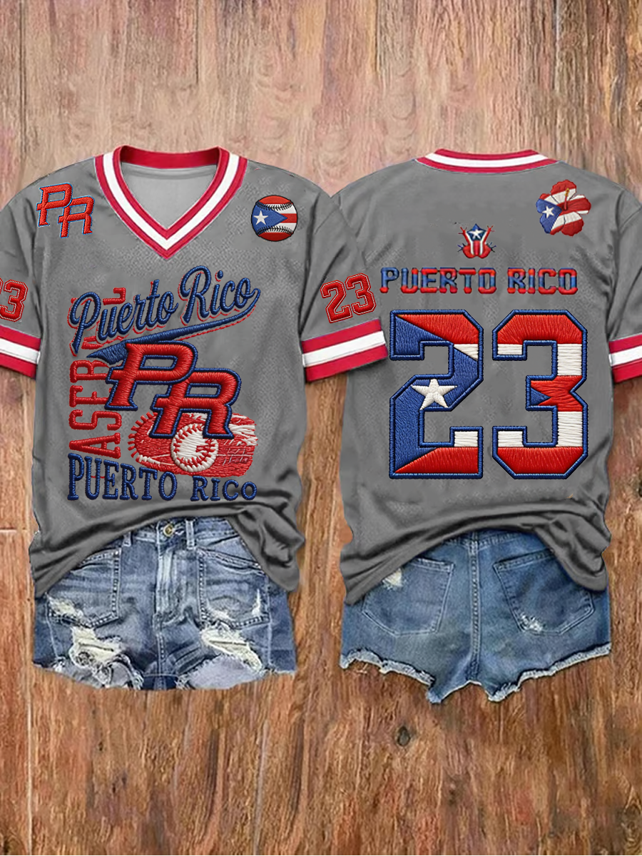 Women's Puerto Rico Baseball Print short-sleeved T-shirt