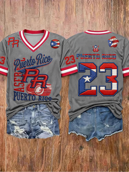 Women's Puerto Rico Baseball Print short-sleeved T-shirt