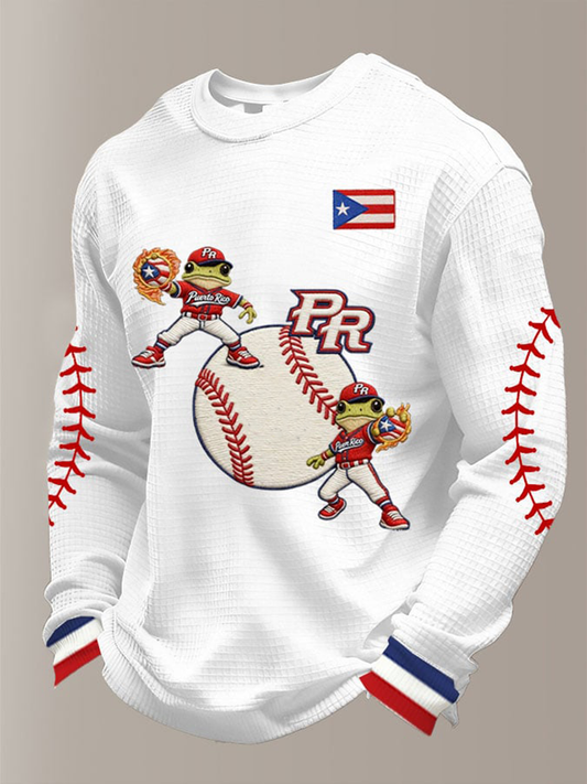 Men's Puerto Rico Baseball Waffle Long Sleeve Sweatshirt