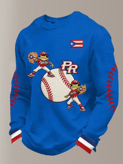 Men's Puerto Rico Baseball Waffle Long Sleeve Sweatshirt
