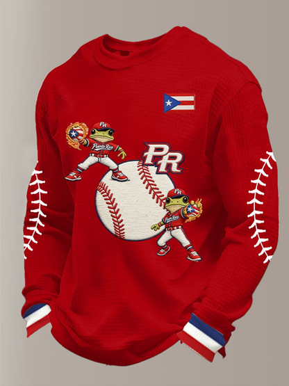 Men's Puerto Rico Baseball Waffle Long Sleeve Sweatshirt