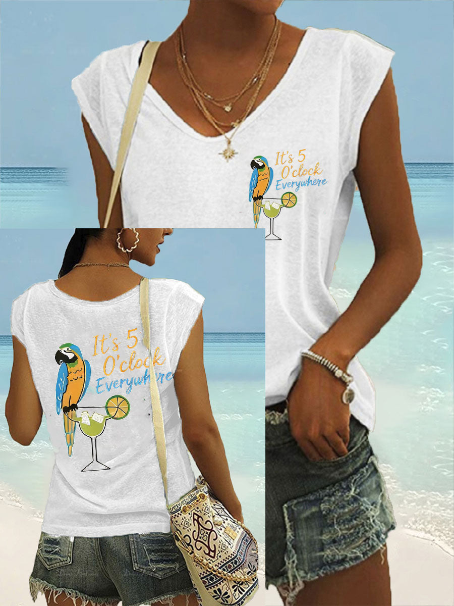 Women's Jimmy Buffet style It‘s 5 O'clock Everywhere coloured cotton T-shirt