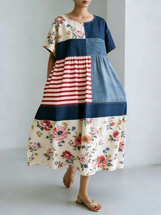 Women's American Commemorative Patchwork Print Long Skirt