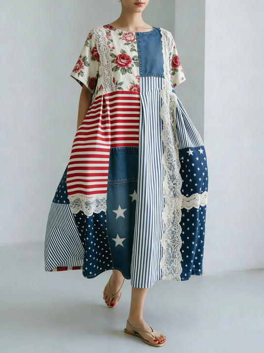 Women's American Commemorative Patchwork Print Long Skirt