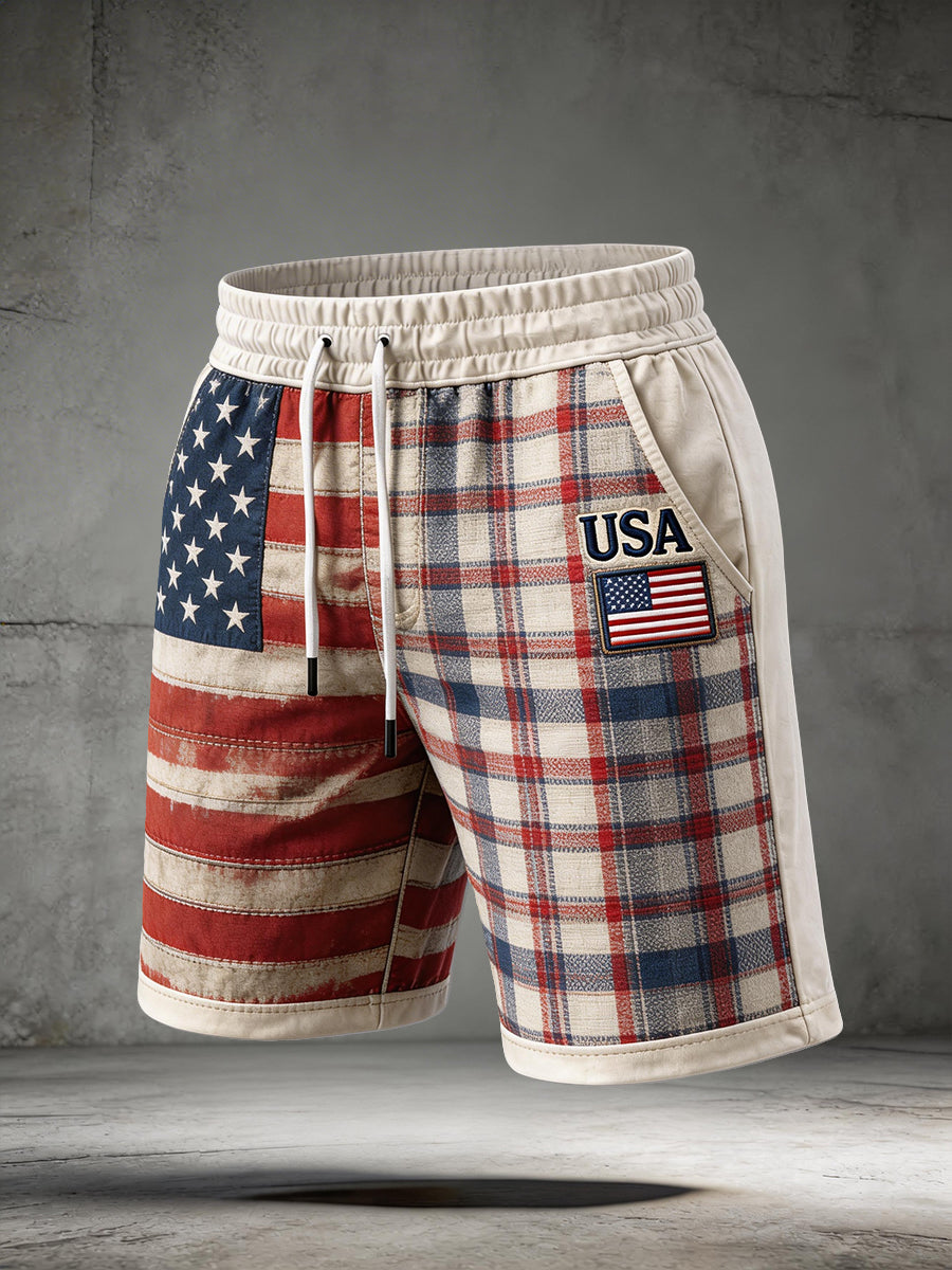 Men's USA Embroidery Pattern Patchwork Art Shorts