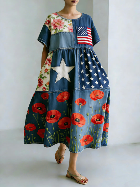 Women's American Commemorative Patchwork Print Long Skirt