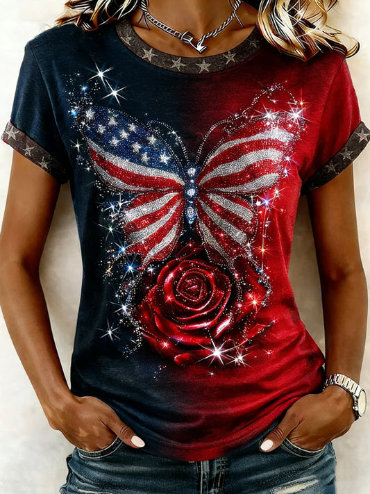 Women's Vintage Patriotic Independence Day Casual T-Shirt