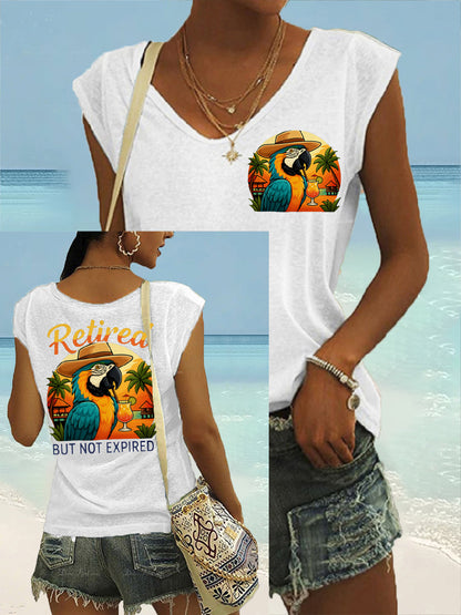 Women's Retired But Not Expired Parrot Print Casual Sleeveless T-Shirt