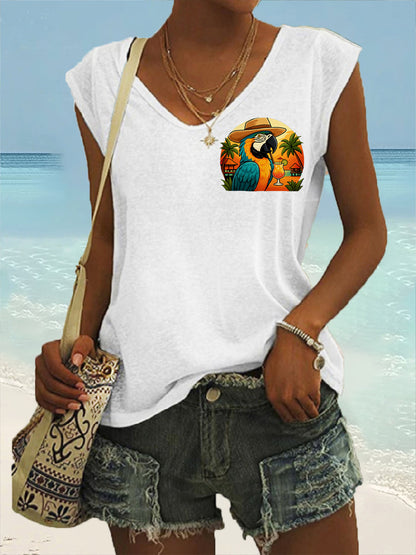 Women's Retired But Not Expired Parrot Print Casual Sleeveless T-Shirt