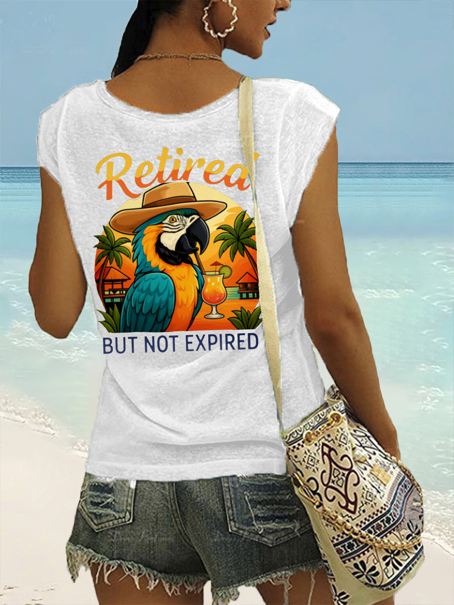 Women's Retired But Not Expired Parrot Print Casual Sleeveless T-Shirt