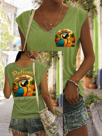 Women's Retired But Not Expired Parrot Print Casual Sleeveless T-Shirt