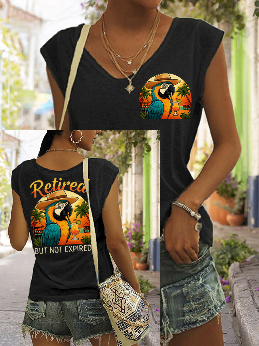 Women's Retired But Not Expired Parrot Print Casual Sleeveless T-Shirt