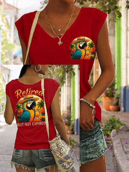 Women's Retired But Not Expired Parrot Print Casual Sleeveless T-Shirt
