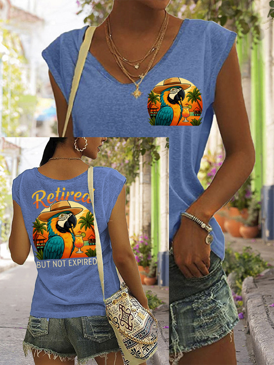 Women's Retired But Not Expired Parrot Print Casual Sleeveless T-Shirt